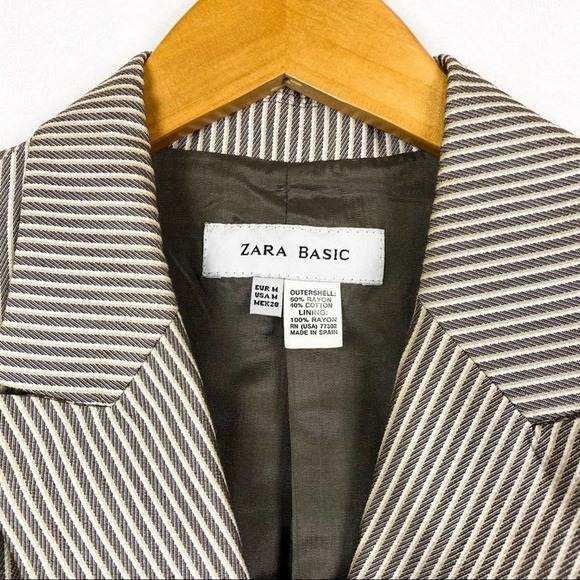 Zara Brown White Striped Blazer M Medium - Picture 8 of 8